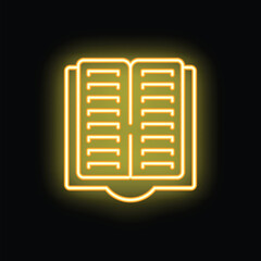 Poster - Glowing neon line open book icon isolated on black background. Vector illustration