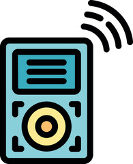 Poster - Portable music player emitting audio waves, embodying wireless technology for convenient music enjoyment