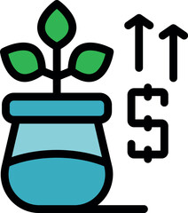 Poster - Small sprout growing in pot representing financial growth and investment profit, with increasing arrows and dollar symbol