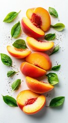 Wall Mural - Slices of Sweet and Juicy Peach, Isolated on White Background, Food Photography, Fresh Produce, Close-Up, Healthy Eating