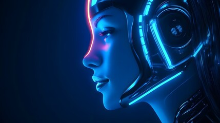 Wall Mural - A futuristic profile of a female figure with glowing elements, suggesting advanced technology.