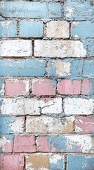Poster - A textured brick wall showcases a beautiful blend of pastel colors, adding an artistic touch to the surroundings. The aged surfaces tell stories of time and creativity in a vibrant city corner