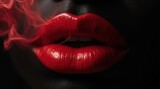 macro photo of red lips with smoke of any color coming out on a black background
