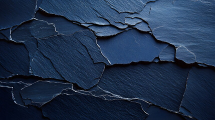 Poster - Dark blue slate rock texture background with rough, cracked layers of stone, creating a natural, rugged surface. Ideal for nature, geology, or abstract design projects.