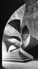 Aufkleber - Captivating interplay of light and shadow unfolds within a space adorned with sweeping lines and geometric shapes, inviting exploration and contemplation of its modern design