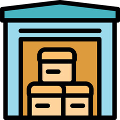 Poster - Cardboard boxes inside warehouse depicting storage, logistics, and inventory management