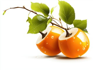 Wall Mural - Fresh Persimmons, Isolated on White Background, Fruit Photography, Clean Environment, Close-Up View, Sweet Flavor Showcase