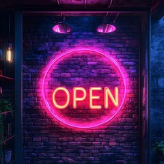 open sign on wall, neon sign, neon open sign