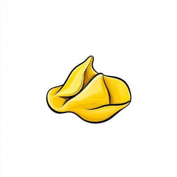 A vibrant, artistic rendering of a single piece of yellow dumpling, showcasing its texture and curved shape, set against a clean white background
