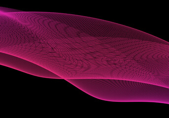 Leinwandbilder - dynamic pink wireframe wave on a black background, abstract digital grid illustration for futuristic design, poster, or presentation