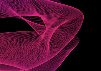 Aufkleber - dynamic pink wireframe wave on a black background, abstract digital grid illustration for futuristic design, poster, or presentation