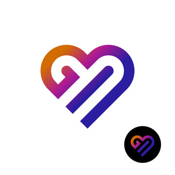 Heart logo creative design template. Geometric linear style heart illustration with vibrant orange, purple and violet gradient fill. Colorful icon symbol for your projects.