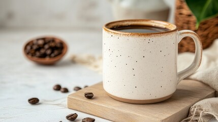 Wall Mural - Creamy White Ceramic Coffee Mug with Coffee Beans