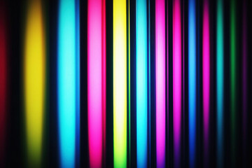 Poster - Vibrant neon stripe pattern in electric blue, magenta, and lime green against a dark backdrop creating a futuristic atmosphere