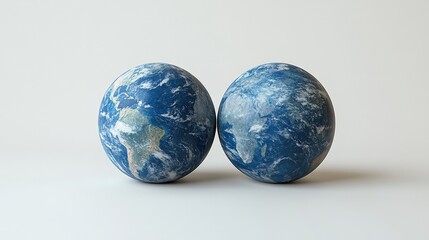 Two realistic globe models showcasing Earth?s continents in a minimalist setting with soft lighting