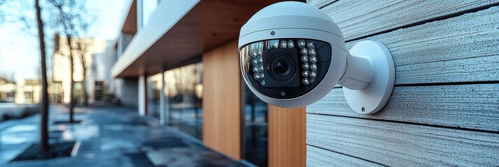 Poster - Outdoor video surveillance camera mounted on a building facade for security monitoring