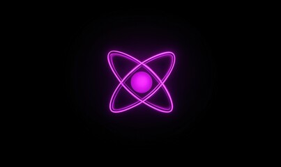 Poster - Neon Atom Symbol with Pink Glow, Central Nucleus Surrounded by Orbiting Electrons, Futuristic Design, Digital Art