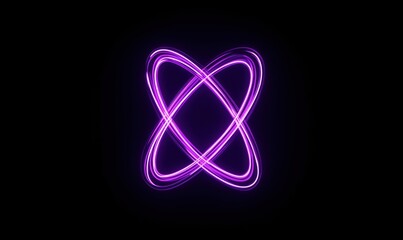 Poster - Abstract neon purple light design resembling atomic structure with swirling lines and glowing effects on black background