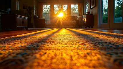 Poster - Sunbeams illuminate a living room rug.