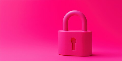 Poster - Bright pink padlock on vibrant pink background, symbolizing security and protection, modern design, minimalistic style