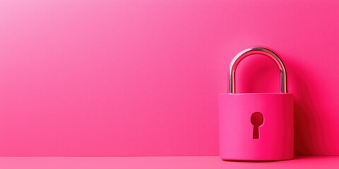 Poster - Pink padlock on vibrant pink background symbolizing security and protection