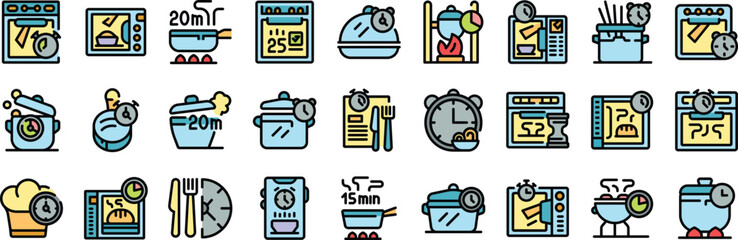 Poster - Cooking time management icons represent efficient meal preparation using kitchen appliances and timers