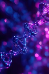 Poster - Abstract representation of DNA structure with vibrant colors and glowing effects, showcasing molecular connections and intricate details