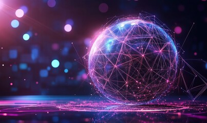 Poster - Digital Sphere with Network Connections and Vibrant Colors, Abstract Representation of Technology and Connectivity
