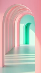 Poster - Colorful abstract architecture with arches and shadows in pastel pink and green tones