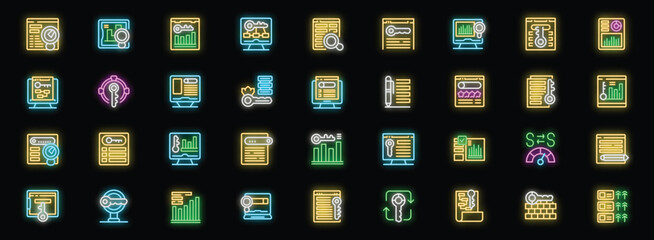 Poster - Keyword research and seo optimization neon icon set illuminating effective strategies for online content visibility