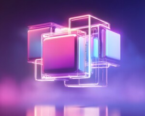Poster - A futuristic digital composition featuring glowing cubes in vibrant colors