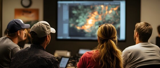 Poster - A group of professionals engaged in a collaborative session, analyzing data displayed on a large screen. The atmosphere reflects teamwork and dedication to achieving goals.