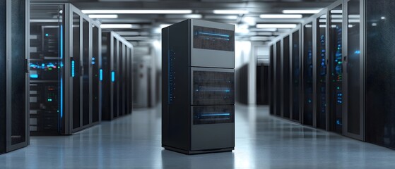 Poster - A modern data center showcasing high-performance servers, designed for optimal data storage and processing