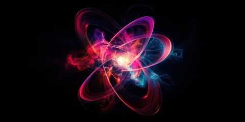 Poster - Abstract representation of atomic structure with vibrant colors and swirling energy patterns, showcasing the beauty of science and technology