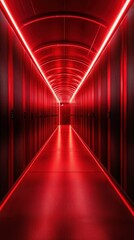 Poster - Red-lit corridor in modern data center showcasing sleek design and advanced technology, featuring illuminated ceiling and textured flooring