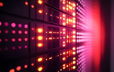 Poster - A vibrant display of light patterns creating a dynamic visual effect. The colorful dots illuminate the surface, representing modern technology and digital innovation.