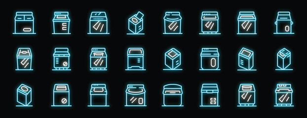 Poster - Bright neon icons representing various milk and juice packaging, highlighting diverse types, sizes, and designs