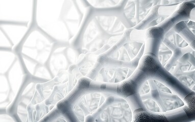 Poster - An intricate abstract representation of molecular structures, showcasing interconnected nodes and pathways in a soft, light-infused environment.