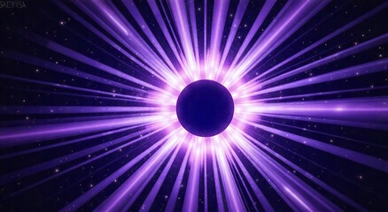 Wall Mural - Bright radiating purple beams from a central orb against starry background. Concept of cosmic energy, spiritual awakening, and celestial power