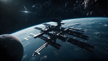 space station orbiting two planets