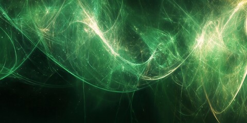 Aufkleber - Abstract representation of green and gold plasma energy waving and flowing on black background, suitable for technology, science and energy concepts