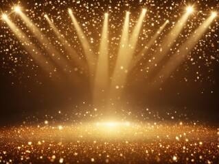 Wall Mural - Spotlights with golden sparkles on a dark stage