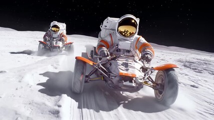 Wall Mural - astronauts exploring the lunar surface on all-terrain vehicles