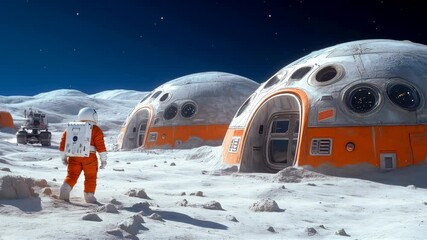 Wall Mural - astronaut exploring futuristic lunar habitat modules on the moon