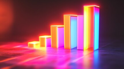 Digital bar graph with a neon futuristic theme representing financial success