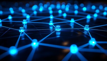 Poster - Abstract glowing network connection nodes.
