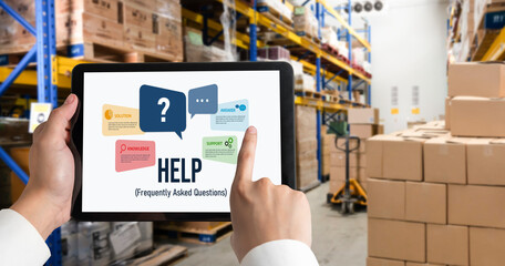 Poster - help screen on the website provide answer to faq frequently asked question snugly with knowledge inf