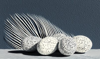Poster - Contemporary Abstract Art Featuring Speckled Eggs with Bold Patterns and Shadows