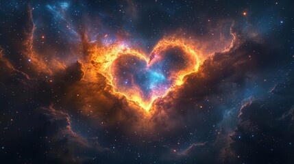 Wall Mural - cosmic nebula forming a luminous heart shape with swirling stars and colorful gas clouds creating a 