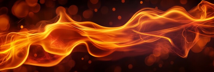 Poster - Abstract Flame Background - Fiery orange and red flames flow dynamically against a dark background with bokeh lights. Perfect for energy, passion, or fire-related projects.